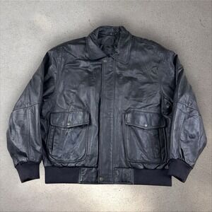 Vintage Guide Gear A-2 Style Leather Bomber Jacket XXL Black Full Zip 90s